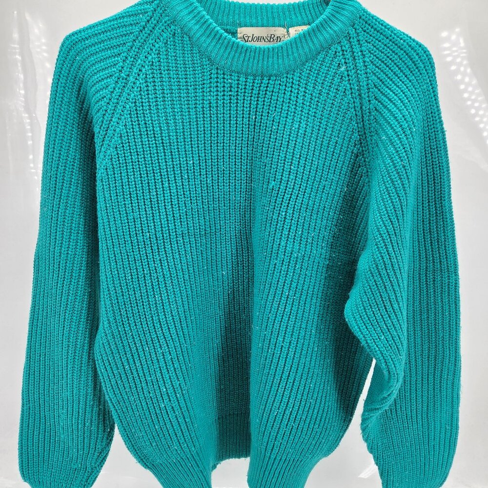 VINTAGE St Johns Bay Sweater Men XL Teal Green Pullover Ribbed Classic 90s Ragla
